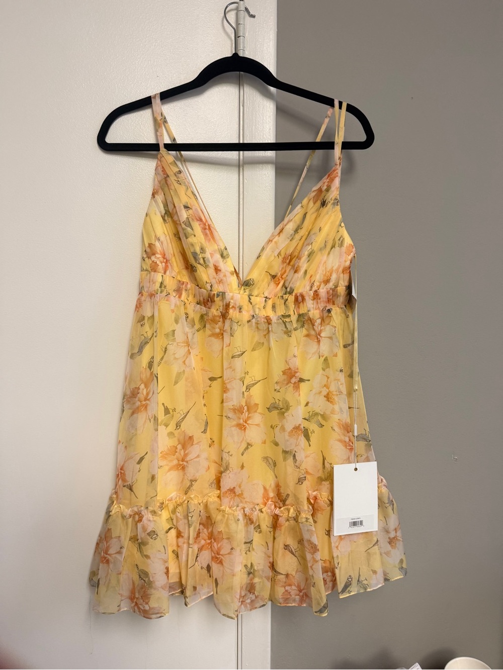 Mac Duggal Yellow Floral Mini Dress